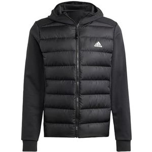 adidas Heren Essentials Hybrid Down Hooded Jacket, Black, M