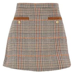 Tommy Hilfiger Dames Tweed Wolmix Geruite Mini Rok WW0WW43013 Rechte Rok, Bruin Beige Geruit, 40, Bruin (Bruin Beige Geruit), 40W