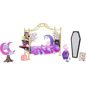 Monster High Speelgoed, Clawdeen Wolf Slaapkamer, speelset met accessoires en stickervel, meubels en inrichting HMV77