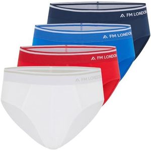 FM London (Set van 4 bamboe slips voor heren, comfortabele ondergoedslips met tagless taille - stretchfit broek zonder opening aan de voorkant - multipack, Blauw, Rood, Wit, XL