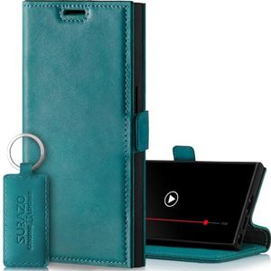 SURAZO Slim magnetische telefoonhoes voor Samsung Galaxy S24 Ultra, leren klaphoesje met kaartenvak, RFID-bescherming, flip klaphoes, wallet case, cover, leren hoes (turquoise)