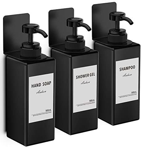 Anhow - Set Van 3 Wandgemonteerde Zeepdispensers - Zwart - 500 ml