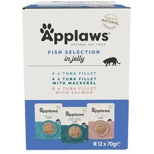 Applaws Premium Natural natvoer voor katten, keuze uit vissen in gelei, 70 g, portiezak (12 x 70 g)