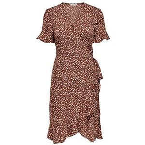 ONLY Onlolivia S/S Wrap Dress WVN Noos Jurk voor dames, Henna/Two Tone Flower, 32