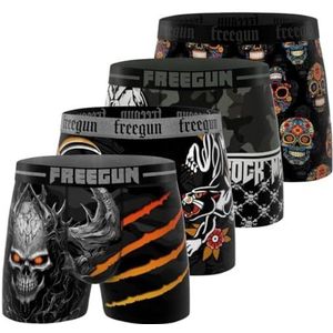 FREEGUN Herenboxershorts, Skull Summer, zacht en ademend (4 stuks) S, zwart/grijs/oranje/wit, S