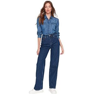 Trendyol Vrouwen Hoge Taille Wijde Been 90's Wijde Pijpen Jeans,Blauw,40, Blauw, 66