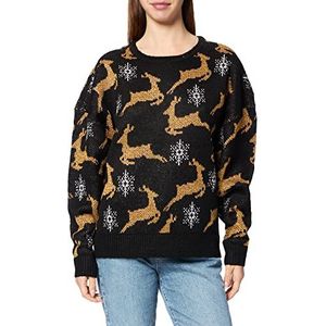 Urban Classics Dames Dames Oversized Christmas Sweater Sweatshirt, zwart/goud, XS