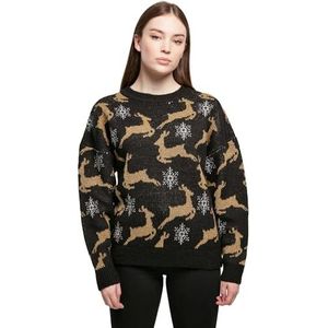 Urban Classics Oversized kersttrui voor dames, sweatshirt met kerstmotief, verkrijgbaar in 2 kleurvarianten, maten XS - 5XL, zwart/goud, M