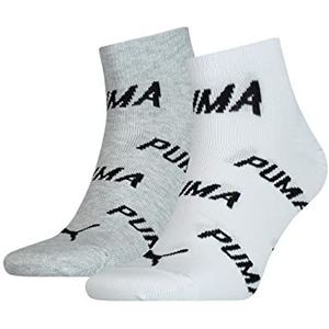 PUMA Unisex BWT Quarter Socks (2 paar pack), wit/grijs/zwart, 46 EU