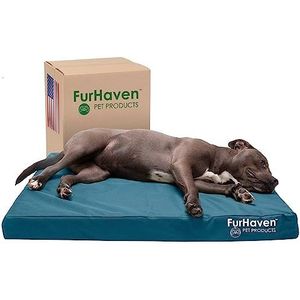 Furhaven Groot traagschuim hondenbed waterbestendig binnen/buiten logo print Oxford Polycanvas matras w/verwijderbare wasbare hoes - diepe lagune, groot