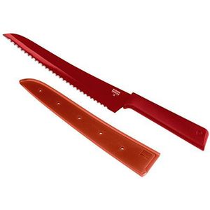 KUHN RIKON Colori+ broodmes gekarteld lemmet met lemmetbescherming, anti-aanbaklaag, roestvrij staal, 32,5 cm, rood