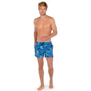 KAJYY Mourillon Beach Boxer heren zwembroek met bladerpatroon, turquoise/blauw