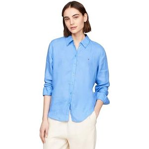 Tommy Hilfiger Dames linnen ontspannen overhemd Ls Casual shirts, blauw, 44, Blauwe spreuk, 70