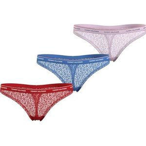 Tommy Hilfiger Dames 3 Pack String Kant (Ext Maten) Fierce Rood/Blauw Spell/Parelroze XL, Fierce Rood/Blauw Spell/Parelachtig Roze, XL