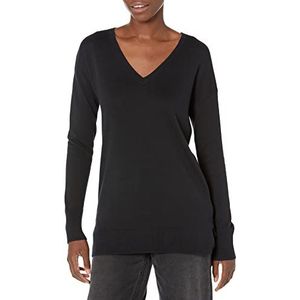 Amazon Essentials Women's Lichtgewicht tuniektrui met lange mouwen en V-hals (verkrijgbaar in grote maten), Zwart, XL