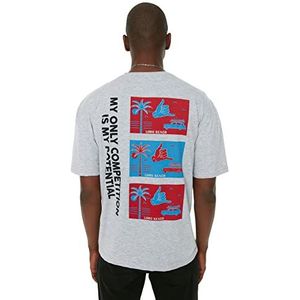 Trendyol Mannelijk Relaxed Basic T-shirt met ronde hals, Grijs, S