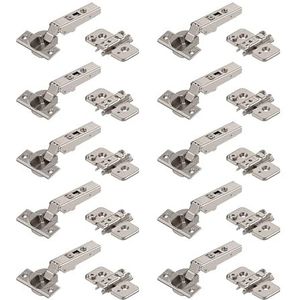 10 x BLUM CLIP top meubelscharnier 110°, recht met veer, schroeven, hoekaanslag + BLUM CLIP excentrische kruismontageplaat, staal, schroeven, afstand 0 mm