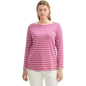 TOM TAILOR Dames Plussize T-shirt met lange mouwen, 36130 - Roze Velvet White Stripe, 48 NL