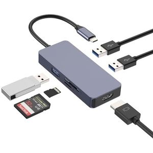 Hub USB C Avec 4K HDMI, QHOU 6 in 1 Adaptateur USB C Double Affichage (3 * USB 3.0, HDMI, SD/TF 3.0) Compatibel Avec Laptop/PC/Surface/Autres/iPad Disposities van Type C