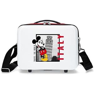 Disney Mickey en Minnie Travel The World Italy make-uptas, aanpasbaar, wit, 29 x 21 x 15 cm, stijf ABS, 9,14 l, 0,8 kg, Wit, Eén maat, Verstelbare toilettas