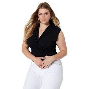Trendyol Dames Dames Getailleerd Basic V-hals Knit Plus Size Blouse Shirt, Zwart, 3XL grote maten