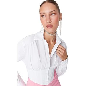 Trendyol Vrouwen Glam Getailleerde Basic Shirt Kraag Geweven Shirt,Ecru,38, Ecru, 64