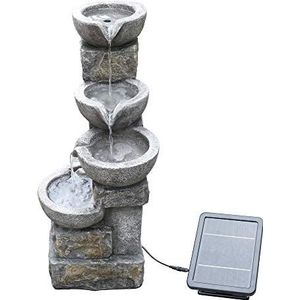 Teamson Home - Zonne-Energie Buiten Tuin Water Fontein - Waterornament - 4 Kommen Ontwerp - Waterval - Tuindecoratie - Binnen & Buitenhuis - Met Pomp