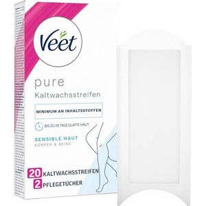 Veet Koudstrepen met Easy-Gelwax technologie, geschikt voor gevoelige huid, gebruik voor benen en lichaam, tot 4 weken gladde huid, 10 x dubbele strips à 20 toepassingen