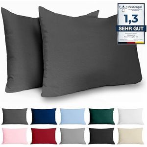 Kussenkussen 50x70 Versterkte katoen (set van 2) - Anthraciet - strak weven van 57 draden/cm² - kussenpil