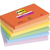 Post-it Super Sticky Notes Speelse kleurcollectie, 6 stuks, 90 vellen per pad, 76 mm x 127 mm, rood, oranje, geel, groen, blauw, paars, extra plaknotities voor het maken van notities en takenlijsten