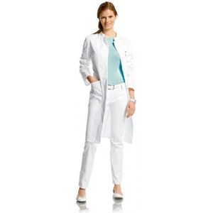 BP 1111-315-21-48n mantel voor vrouwen, lange mouwen, opstaande kraag, 230,00 g/m² puur katoen, wit, 48n