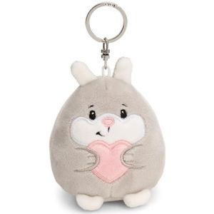 Sleutelhanger Chill-NICI konijn met hart 8cm - grijs - Pluche metgezel voor rugzak of tas, knuffelhanger met metalen ring voor sleutels | 61754