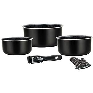Montreal Cookware Set – inductie sauspan en Frying Pan-set voor alle warmtebronnen – 5-delige keukenset met marmeren gecoate sauzen en verwijderbare handgreep – Black HG 8051 BLK