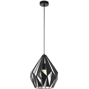 EGLO Hanglamp Carlton 1, 1 lichtpunt, vintage hanglamp, retro hanglamp van staal, kleur: zwart, zilver, fitting: E27, Ø 31 cm