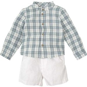 BABIDU Kinderset met geruit shirt met lange mouwen en korte broek, wit, uniseks baby, Uniek, 24 Maanden