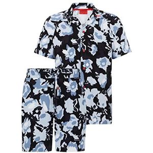 HUGO Heren gebladerte PJ korte abstract-bloemenprint pyjama in stretch katoen, Blauw, S