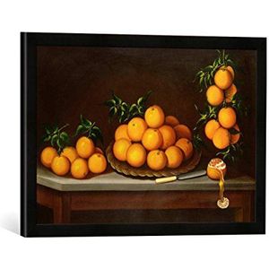 Ingelijste foto van Francisco de Vargas (waarschijnlijk) ""Still Life with oranges, 1679"", kunstdruk in hoogwaardige handgemaakte fotolijst, 60x40 cm, mat zwart