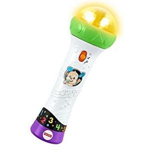 Fisher-Price Leerplezier microfoon - muzikaal educatief speelgoed met opname- en afspeelfunctie, liedjes, lichten en karaoke-functie, REGT tot beweging, vanaf 18 maanden, versie: Pools, FBP38