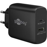 Goobay 65409 Dual Charger 65W / USB-C & USB-A snellader Power Delivery/laad-adapter met 2 USB-poorten/oplader voor mobiele telefoon, iPad, tablet enz.