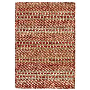 HAMID - Wol en jute tapijt Olivia, handgeweven wollen jute tapijt voor woonkamer, slaapkamer, rood natuurlijke kleur, (40 x 60 cm)
