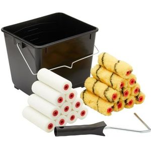 ProDec 22-delige Emulsie en Glans 4 inch Mini Verfrollers, Frame en 2,5 liter Scuttle Set voor een gladde afwerking met Emulsie, Glans en Satijn verven op Binnenmuren, Plafonds, Hout en Metaal, 4