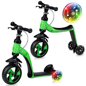 MoMi Roller 2-in-1 Elios, loopfiets en step, voor kinderen tot 25 kg, stuurinstelling, stille wielen, velgrem, groen