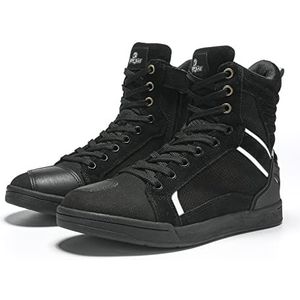 BORLENI Motorschoenen voor heren, zomer of winter, motorlaarzen, casual, ademend, leer, motorfiets, sneakers, ritssluiting met schakelkussen, antislipzool, zwart, 43 EU