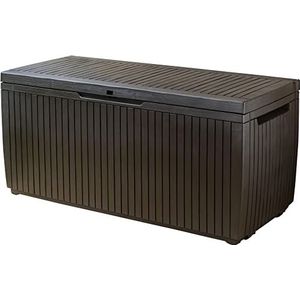 Keter Springwood Opbergbox om op te zitten, kussenbox, bruin, afsluitbaar, weerbestendig, 123 x 53,5 x 57 cm, 305 liter