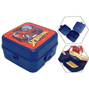 Marvel Spiderman broodtrommel/lunchbox voor kinderen - blauw - kunststof - 14 x 8 cm