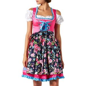 Dirndl Set klederdrachtjurk met bloemenpatroon, oktoberfeest, roze, maat XS-3XL, roze/patroon, XS