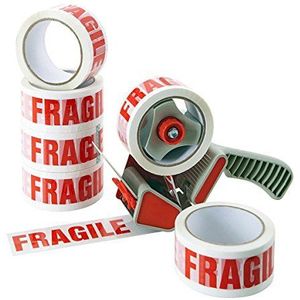 ACIT, Plakband met opschrift ""Fragile"", verpakking van 6 rollen, Inpaktape voor verhuisdozen, Uitstekende hechting op karton en rekfolie, dispenser niet inbegrepen
