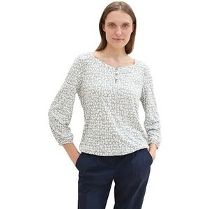 TOM TAILOR - Blouse - Grijs/Wit - Wijde Blouse - Normale Pasvorm - Driekwart Mouw