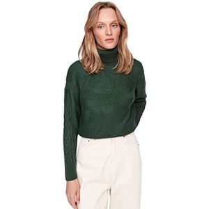 Trendyol Dames coltrui Plain Regular Sweater Sweater, Emerald Green, L, Emerald Groen, L