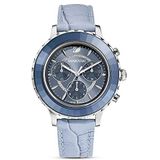Swarovski Octea Lux Chrono horloge, Swiss Made, Lederen band, Blauw, Roestvrij staal